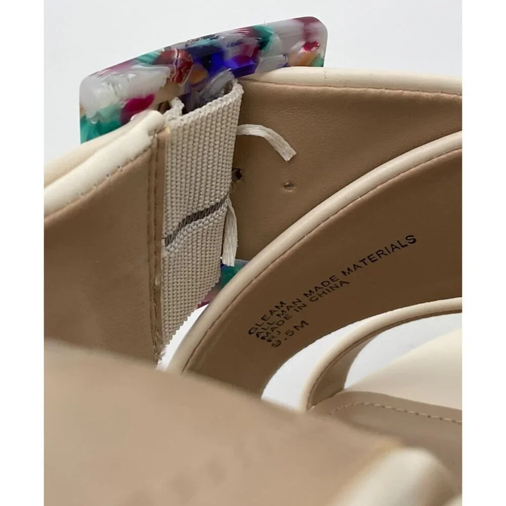 Charles David Gleam Slide Off White Heeled Sandal Colorful Buckle 9.5M NWT - Picture 9 of 11